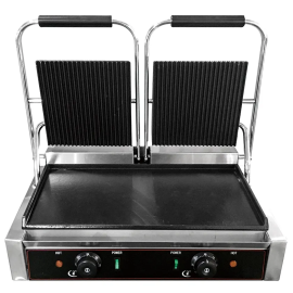 Profesjonalny Grill Kontaktowy Podwójny - Płyta MIX (Góra Ryflowana / Dół Gładki)