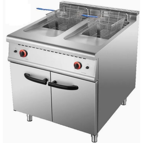 Profesjonalna Frytownica Gastronomiczna Dwukomorowa z Szafką - Inox - Gazowa