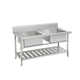 Zlew Dwukomorowy (Basen) z Półką - 1100 x 650 x 800 mm