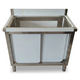Basen Gastroniczny Jednokomorowy Zabudowany 100x60x85 CM Z Rantem Drzwi Przesuwne