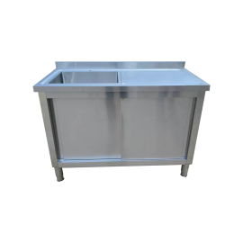 Zlewu Jednokomorowego z szafką 1200x600x850 mm komora po lewej ociekacz po prawej drzwi przesuwne
