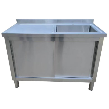 Zlewu Jednokomorowego z szafką 1200x600x850 mm komora po Prawej ociekacz po Lewej drzwi przesuwne