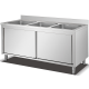 Basen Gastronomiczny 3-Komorowy Zabudowany 150x60 Cm Z Drzwiami Przesuwnymi Inox