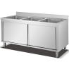Basen Gastronomiczny 3-Komorowy Zabudowany 150x60 Cm Z Drzwiami Przesuwnymi Inox