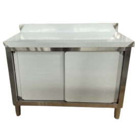 Stół Gastronomiczny Zabudowany 1000x600x850 mm INOX Drzwi Przesuwne Półka Rant