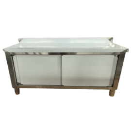 Stół Gastronomiczny Zabudowany 1500x600x850 mm INOX Drzwi Przesuwne Półka Rant