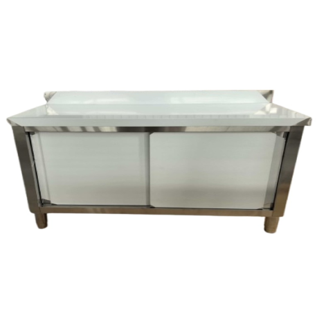 Stół Gastronomiczny Zabudowany 1500x600x850 mm INOX Drzwi Przesuwne Półka Rant